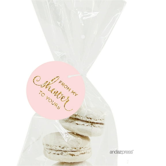 From My Shower To Yours Round Circle Favor Gift Tags, Blush Pink Gold Glitter, 24-Pack