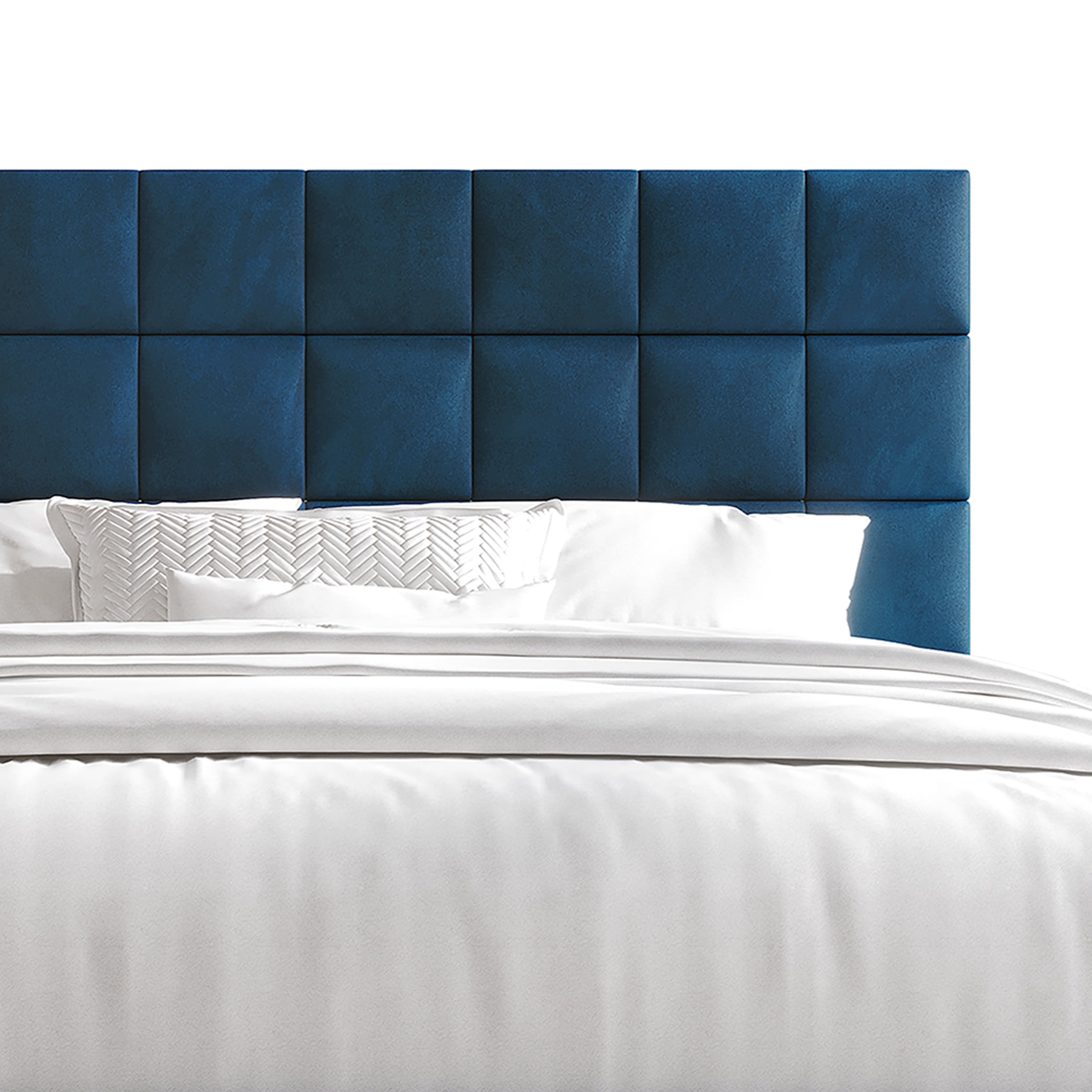 Castle Place Elegant Velvet Upholstered Queen Platform Bed, Navy Blue