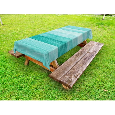 Teal Outdoor Tablecloth, Painted Wood Board with Horizontal Lines Birthdays Easter Holiday Print Backdrop Image, Decorative Washable Fabric Picnic Tablecloth, 58 X 120 Inches, Turquoise, by