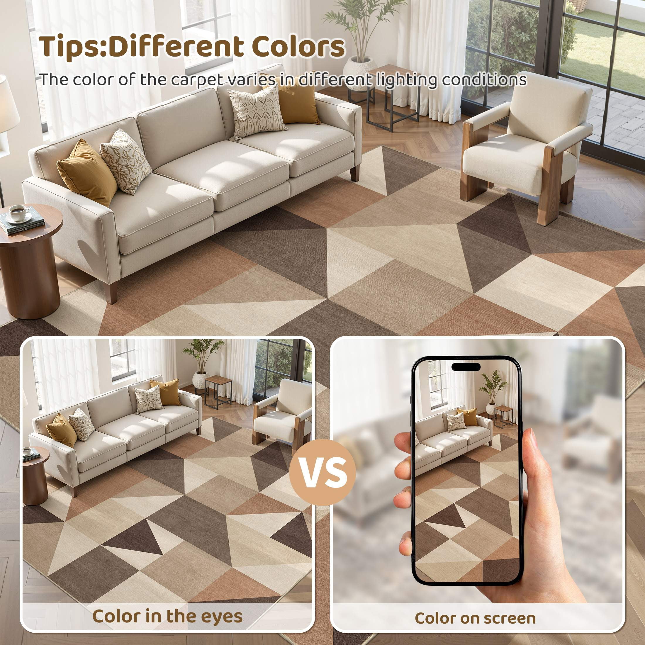 MICGEEK 5x7 Washable Area Rugs for Living Room, Modern Geometric Printed Rug, Vacuum-Friendly, Non Slip Indoor Rug for Bedroom Dining Room Home Decor Carpet, Dark Brown