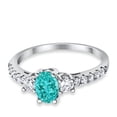thumbnail image 2 of Oval Accent Wedding Ring Paraiba Tourmaline CZ 925 Sterling Silver Size 6, 2 of 5