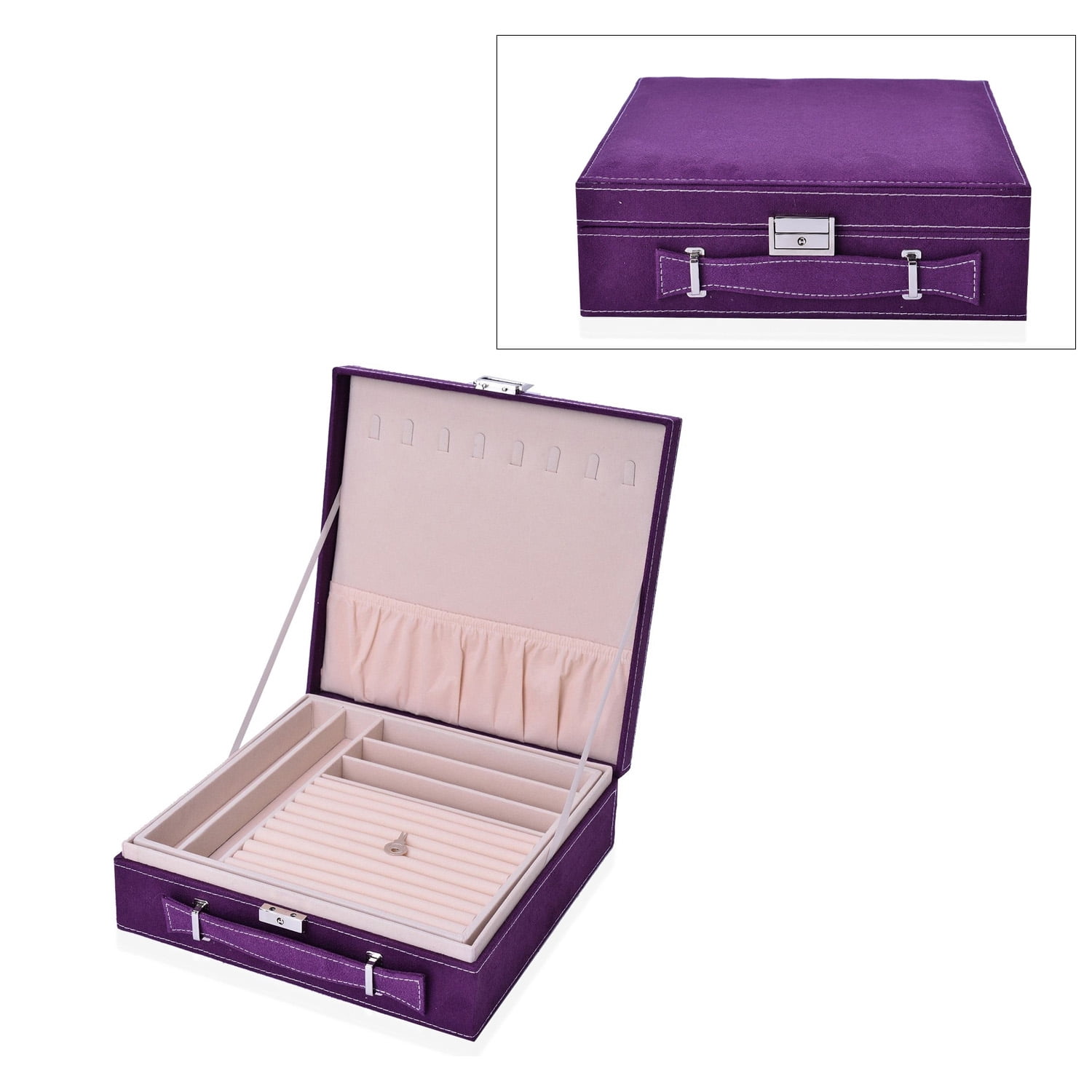 Shop LC Velvet Briefcase Style 2 Tier Trinket Jewelry Organizer Box Storage with Anti Tarnish