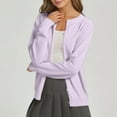 thumbnail image 2 of Fiaer.Button down Long Sleeve Cardigan for Women.Womens Crew Neck Loose Fit Casual Trendy Going out Solid Color Lightweight Knitted Tops Purple XL, 2 of 4