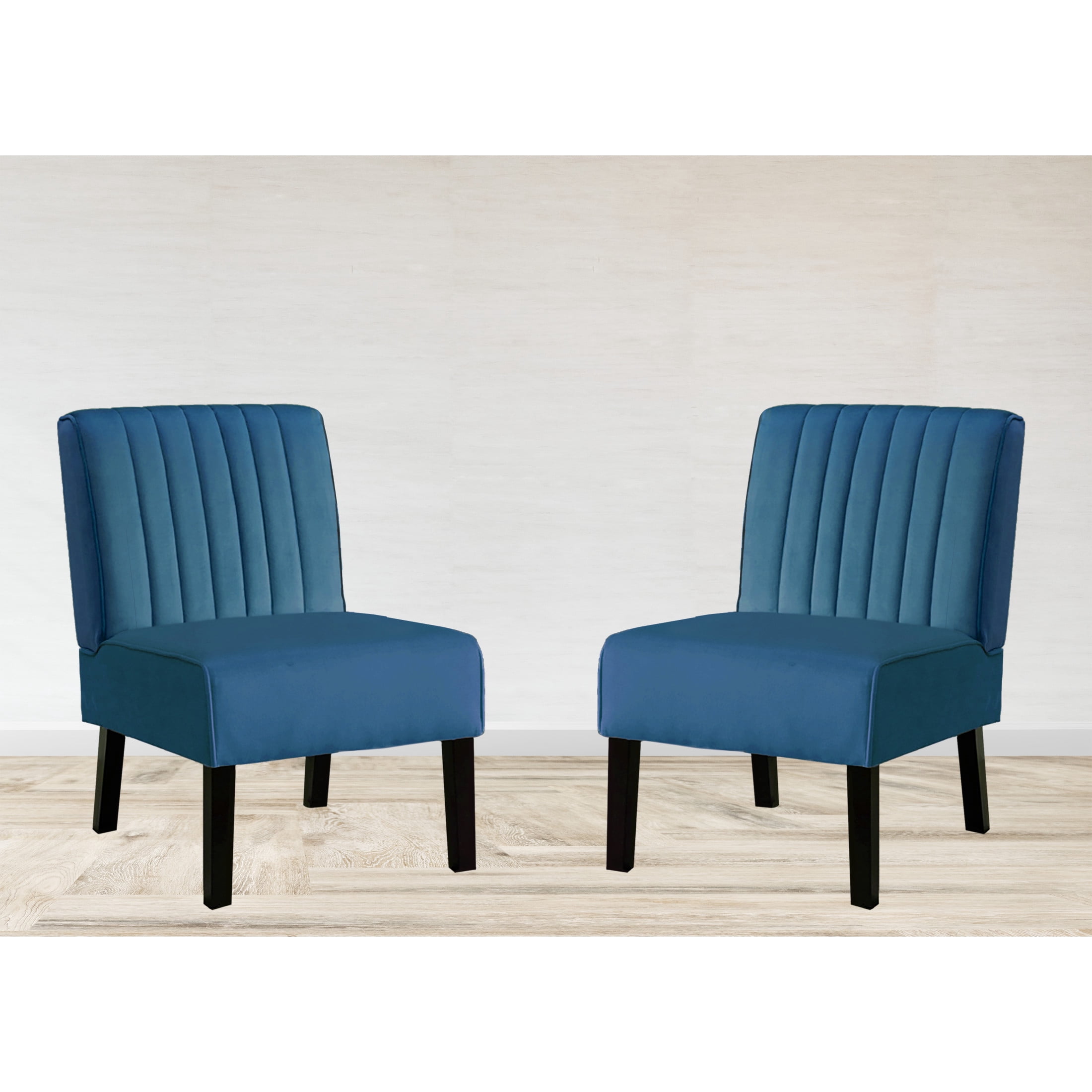 GDF Studio 29.5" Mid-Century Modern Accent Chairs Set of 2 with Channel Tufted Velvet Upholstery, Blue