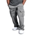 thumbnail image 4 of Men Fleece Sweatpants Cargo Trousers Drawstring Athletic Gym Workout Running Pants with Pocket Black XL, 4 of 5