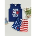 thumbnail image 3 of Aojekbee Independence Day Kids Boys Clothes Suits Letter Print Crew Neck Sleeveless Tank Tops Flag Stars Stripe Print Shorts 2Pcs Set, 3 of 10