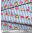 thumbnail image 2 of Soimoi Blue Silk Fabric Stripe & Flamingo Floral Printed Craft Fabric by the Yard 42 Inch Wide, 2 of 3
