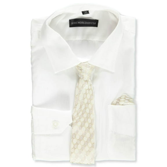 Kids World Boys’ Dress Shirt & Tie (Patterns May Vary) Color: ivory Size: 6