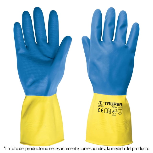 Guantes de Latex Truper Medianos Reforzados Azul con amarillo Talla M Espesor 0.65 mm