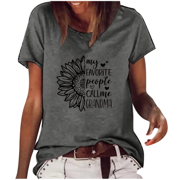 Moda Mujer Causal Daisy Cuello redondo Blusa estampada Camiseta de manga corta Tops de verano Pompotops hkajfhjk461293