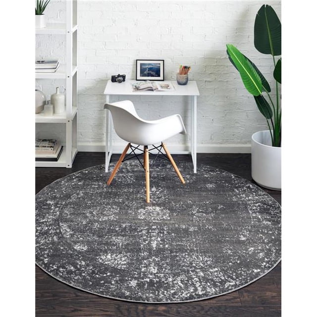 Unique Loom 3151883 Tapis Rond 3 Pi. 3 Po. x 3 Pi. 3 Po. Casino Sofia, Gris Foncé