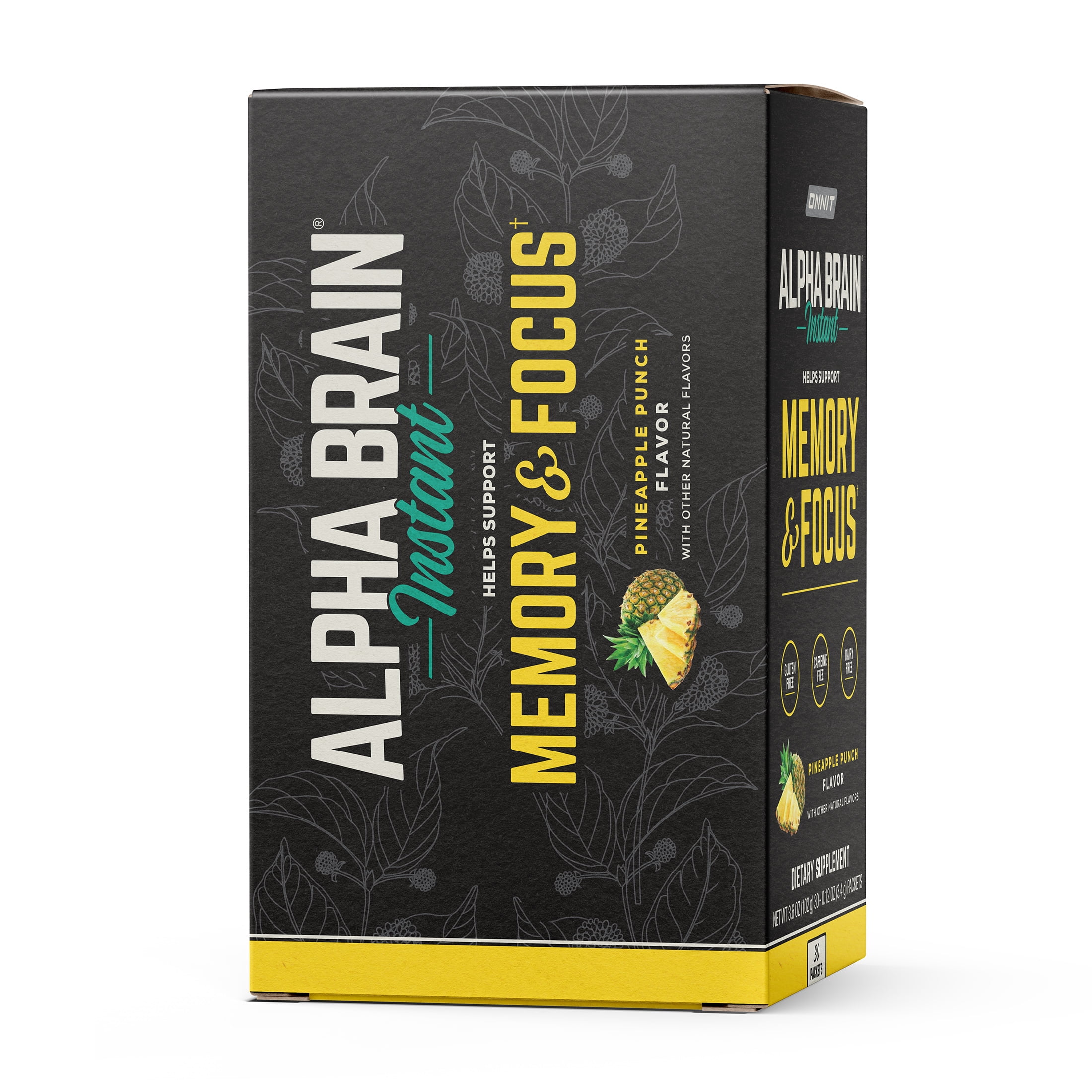 ONNIT Alpha BRAIN Instant Nootropic Brain Pineapple Punch Drink Mix,  Memory/Focus Supplement, 7 Ct