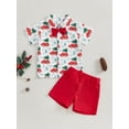thumbnail image 2 of Suealasg Little Boys Christmas Gentlemen Outfits 6M 1T 2T 3T 4T Car Tree Print Short Sleeve Button Shirt + Shorts Set 2Pcs Casual Summer Clothes for Toddler Boys, 2 of 7