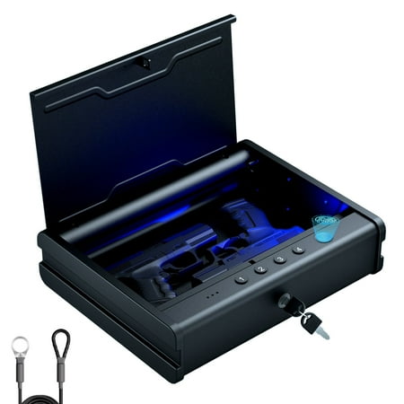 PINEWORLD Gun Safe for Handgun Pistol Safes with Biometric Fingerprint Passcode Key Voice Prompt Charging Port Interior LED