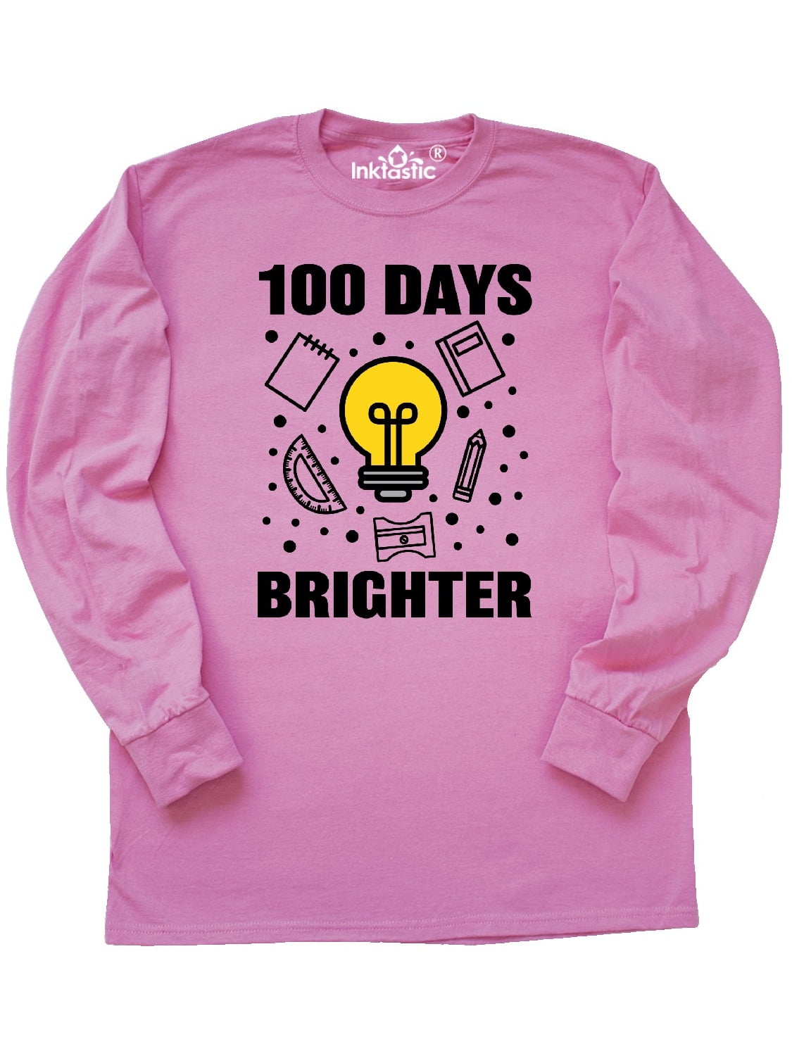 INKtastic - 100 Days Brighter with Light Bulb Long Sleeve T-Shirt ...