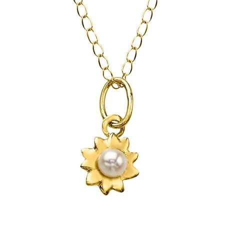 Girl's 2.5 mm Freshwater Pearl Flower Pendant Necklace in 14kt Gold