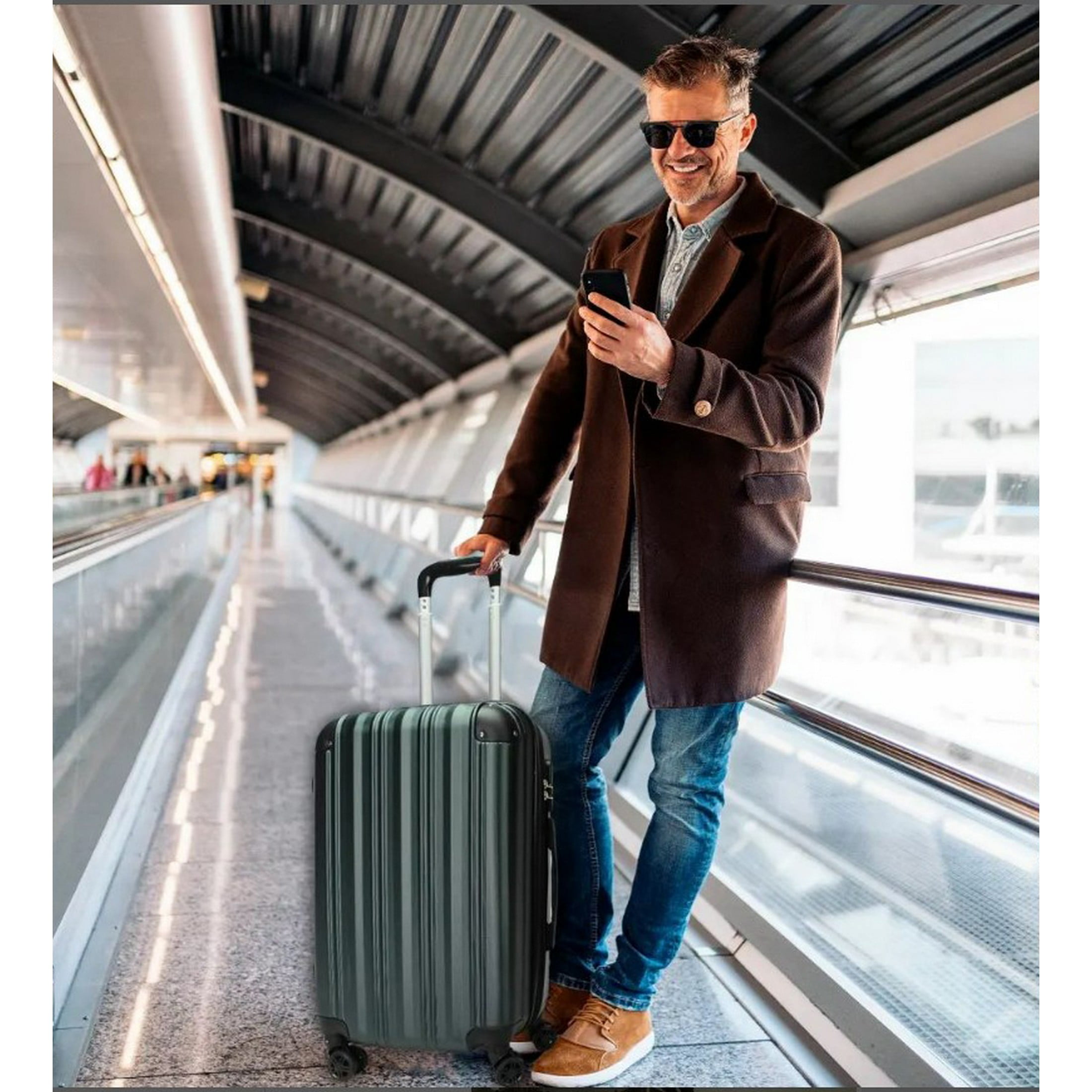 CalBags Kemyer Quest 20-Inch Carry-On Hardside Lightweight Expandable Spinner Suitcase Luggage - British Green