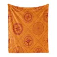 thumbnail image 1 of Compass Soft Flannel Fleece Throw Blanket, Bicolour Design Repeating Pattern with Windrose in Rhombuses Print, Cozy Plush for Indoor and Outdoor Use, 50" x 60", Orange and Vermilion, by Ambesonne, 1 of 6