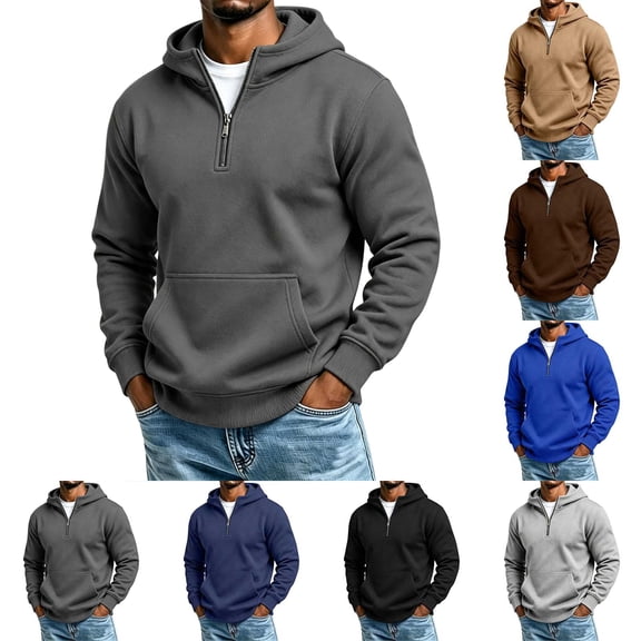 Hoodies for Men,Half Zip Long Sleeve Casual Solid Sweatshirt with Kangaroo Pocket for Outdoor Hiking Trips