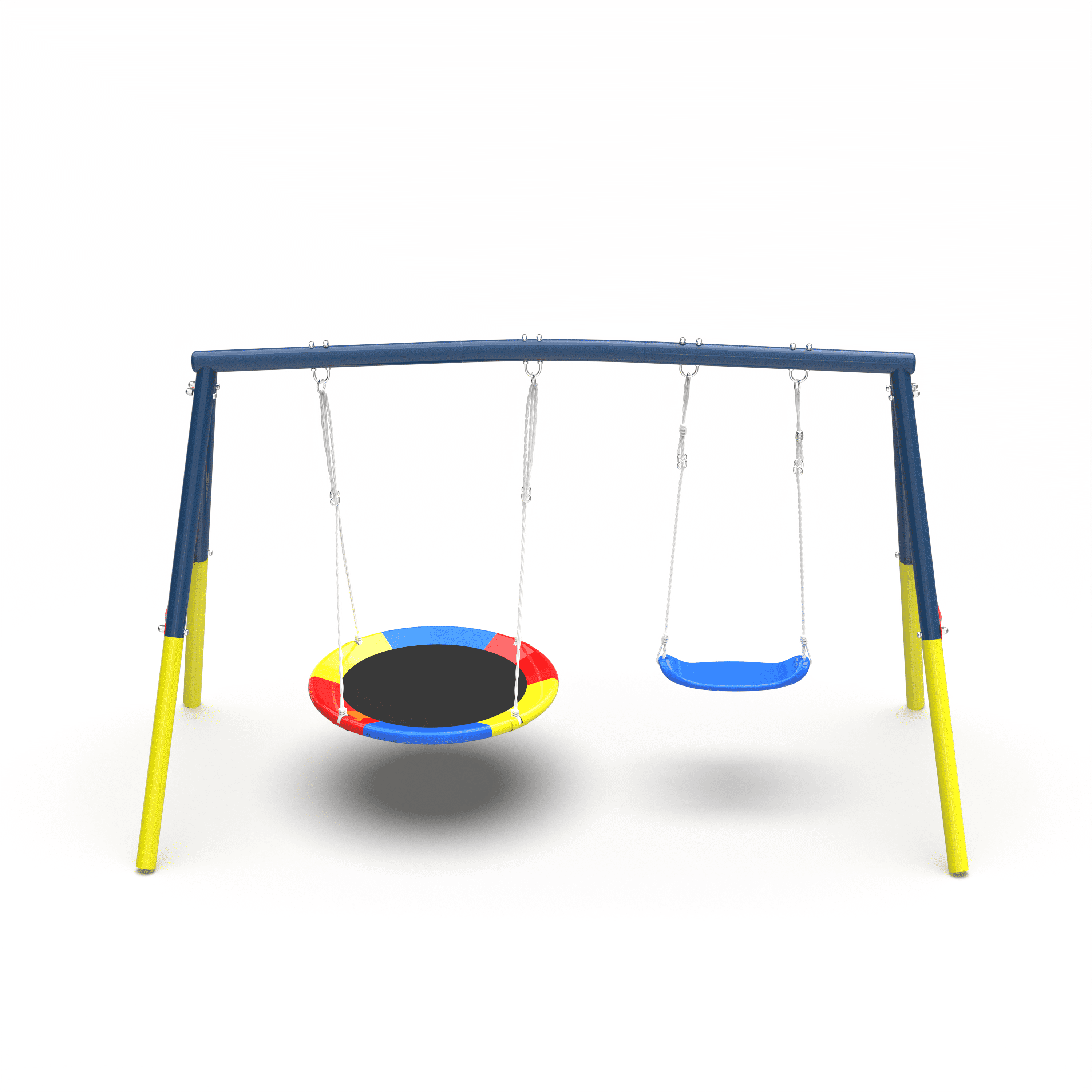 Aukfa Double Swing Set, 330 lbs Heavy-Duty Backyard Swing Set for Kids and Adults,Outdoor Patio Playground Swing with 32" Saucer Swing & Belt Swing Seats, Blue