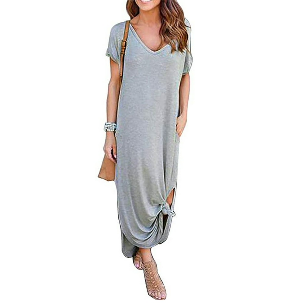 Karuedoo - Womens T-Shirt Long Maxi Dress Split Evening Party Shirt ...