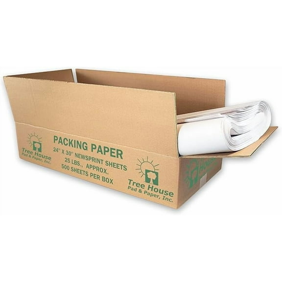 Tree House Packing Paper for Moving – 25lbs - 500 Newsprint Packing Paper Sheets – 24” x 30” Paper for Packing Dishes, Shipping, and Moving Supplies – Recyclable Movers’ Paper – Made in USA