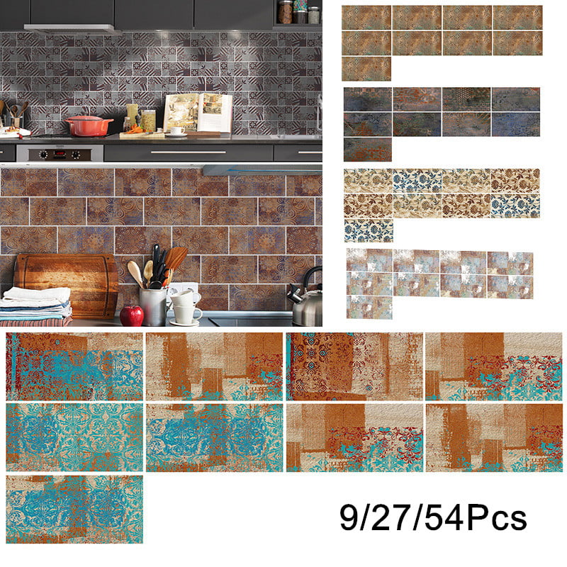 54pcs Self-Adhesive Kitchen Wall Tiles Bath Mosaic Tile Sticker Peel&Stick DIY