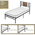 thumbnail image 3 of VECELO Twin Size Metal Bed Frame with Wooden Headboard, Industrial Platform Bed Frame, Metal Slat Support, No Box Spring Needed, Black, 3 of 7