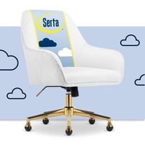 Serta Chloe Modern Office Chair Pleated Mid-Back Gold Metal Base White Velvet