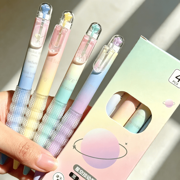 4Pcs Fine Point Gel Pens 0.5mm, Smooth Writing Pens Bulk, Retractable Cute Pens Black Ink for Journaling Note Taking, Gradient Color Quick-dry No Bleed