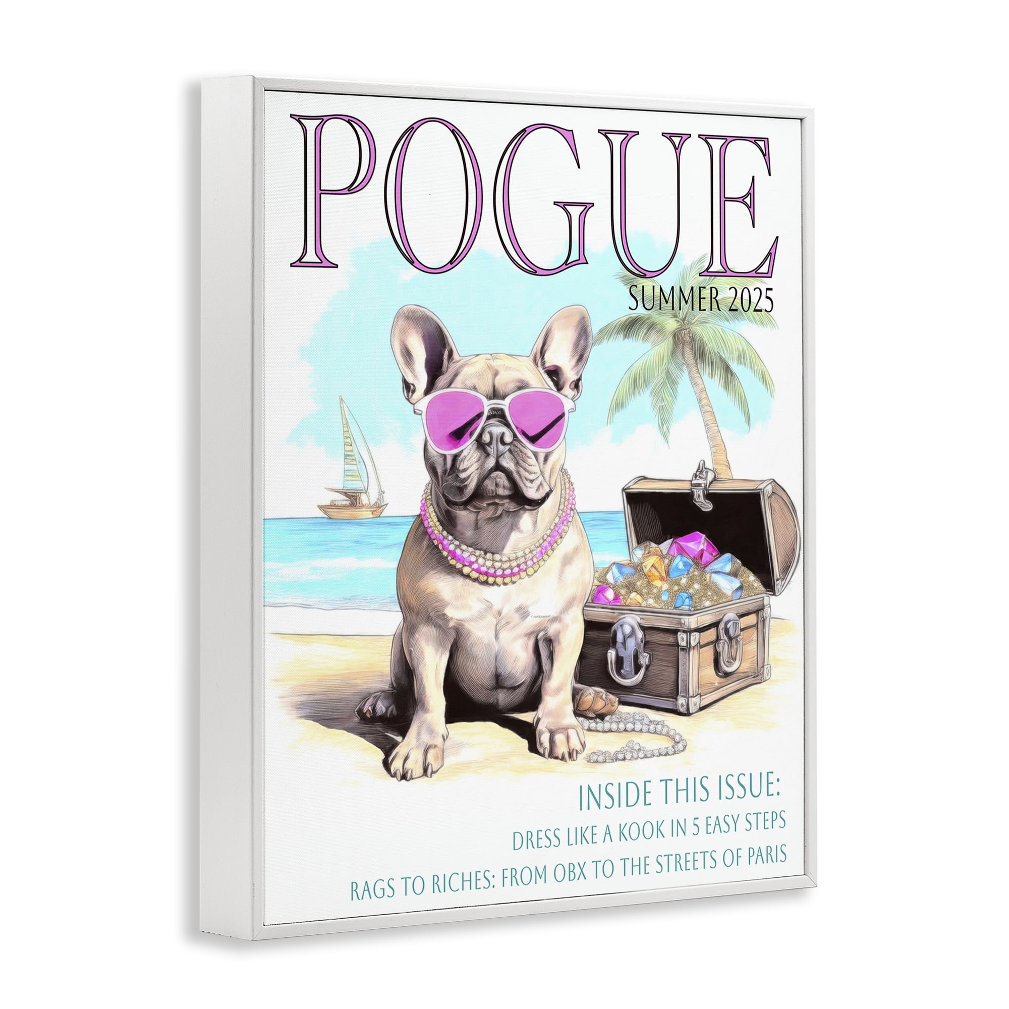 Stupell Industries Pogue Summer Dog Fashion White Framed Giclee Art, design by Grotto Studios