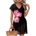 thumbnail image 2 of Ladies' Summer Fashion V-neck Short Sleeve Waist Dress with Mesh Thin Design, 2 of 6