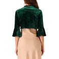 thumbnail image 3 of INSPIRE CHIC Women's Cardigan Velvet Shrug 3/4 Sleeve Open Front Ruffled Cropped Cardigan S Dark Green, 3 of 5