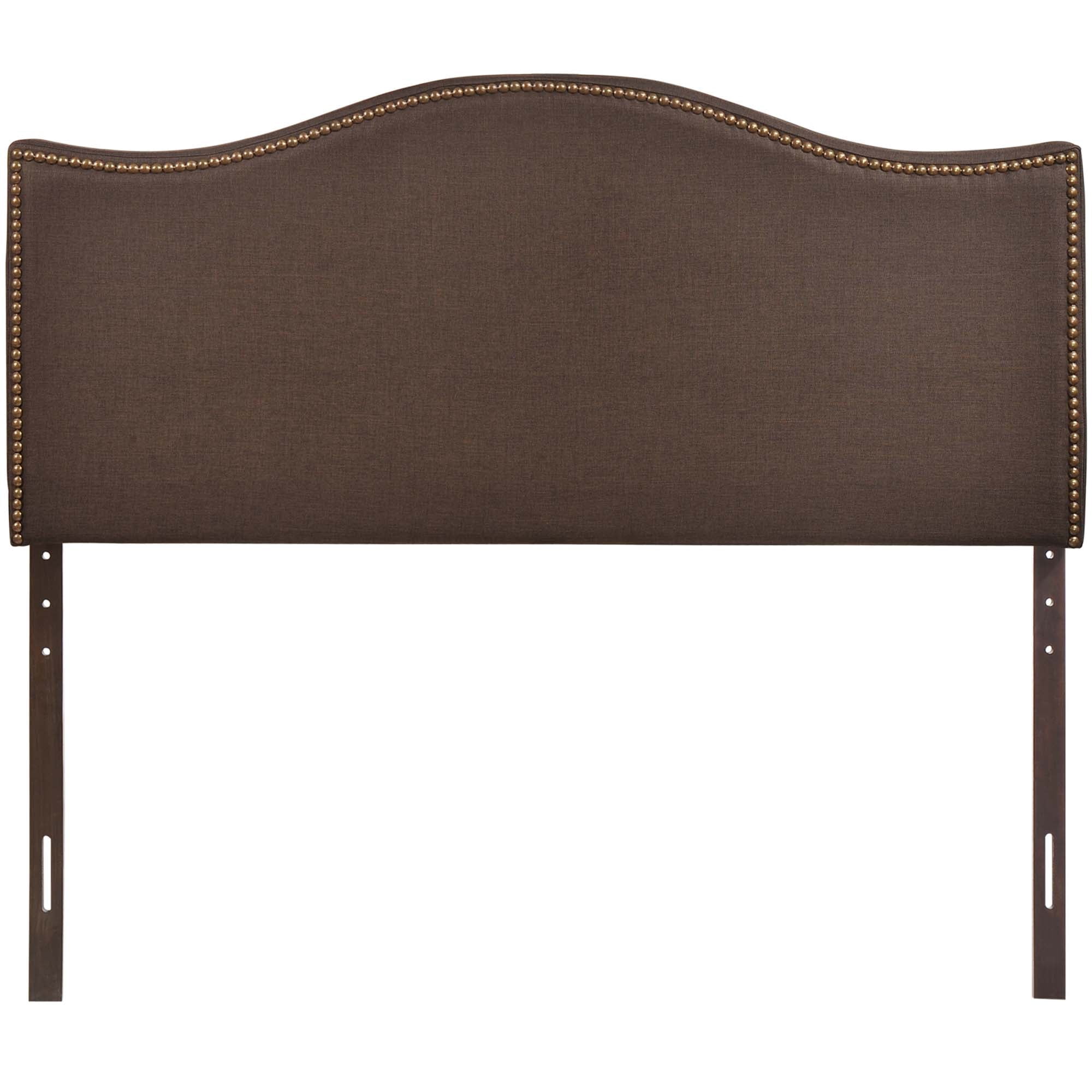 Curl Nailhead Upholstered Queen Headboard in Dark Brown