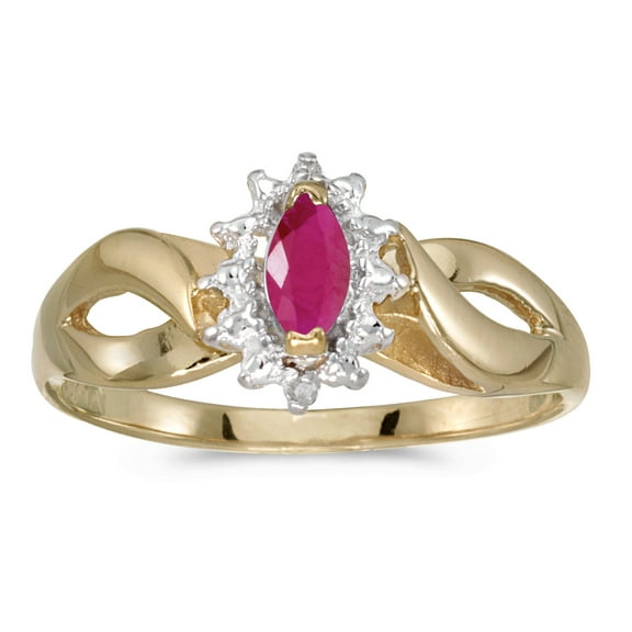 10k Yellow Gold Marquise Ruby And Diamond Ring