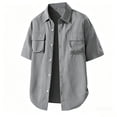 thumbnail image 3 of Men's Solid Color Work Shirt Polyester | Casual Button Down Short Sleeve Shirt Three-Quarter Loose Fit Pockets Button-Down Collar Breathable Daily Office Business | Zenithor,Gray 4XL, 3 of 9