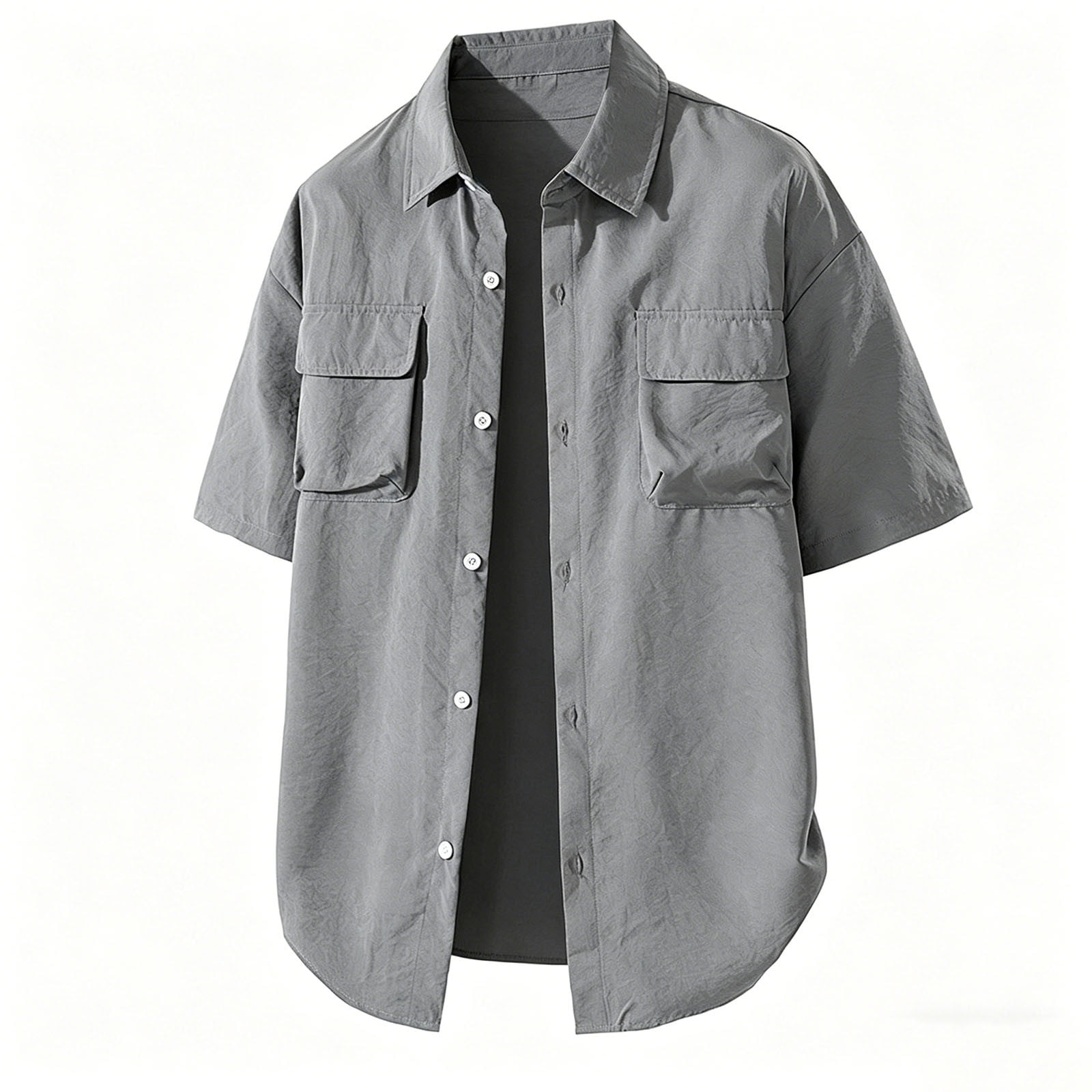 Men s UPF 50+ UV Short Sleeve Hiking Fishing Shirt with Double Pockets Quick Dry Cooling Sun Protection Work Shirt for Travel Sai Big and Tall Size M-4XL Gray