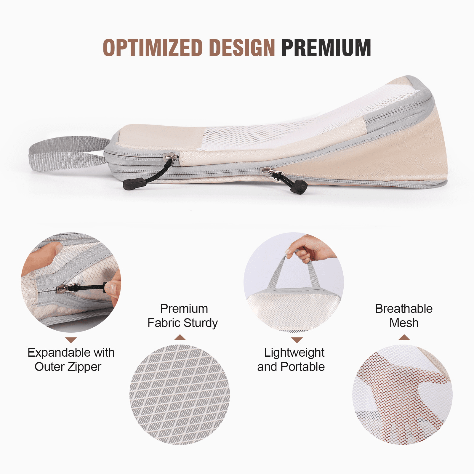 Okaka Compression Packing Cubes Set, Beige, 6-Piece