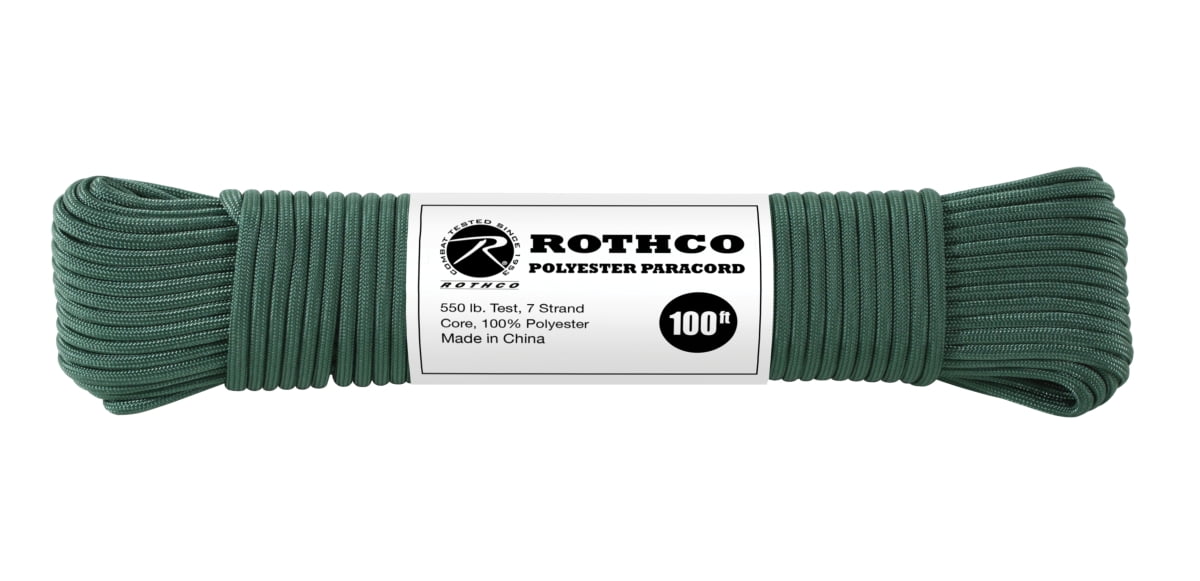 OD GREEN 550LB 7 Strand 100% Polyester Parachute Paracord Rope 100 Feet 30800 