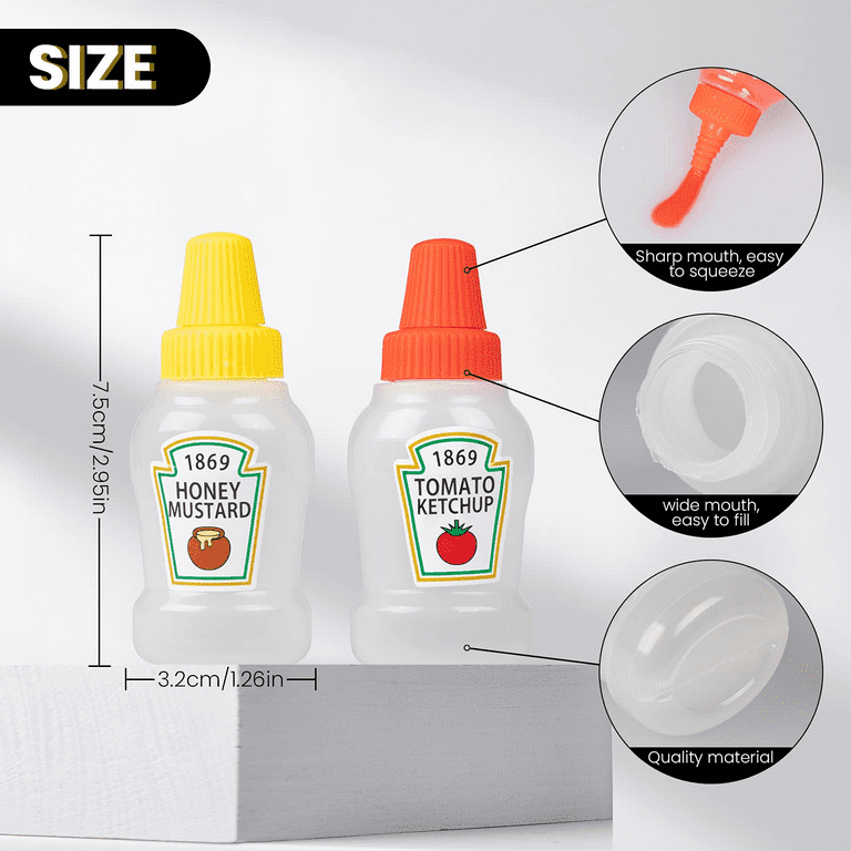 LARATH 4 Pieces Mini Tomato Ketchup Bottle Portable Plastic Squeeze Squirt  Condiment Bottles Honey Mustard Sauce Salad Dressing Container for Bento