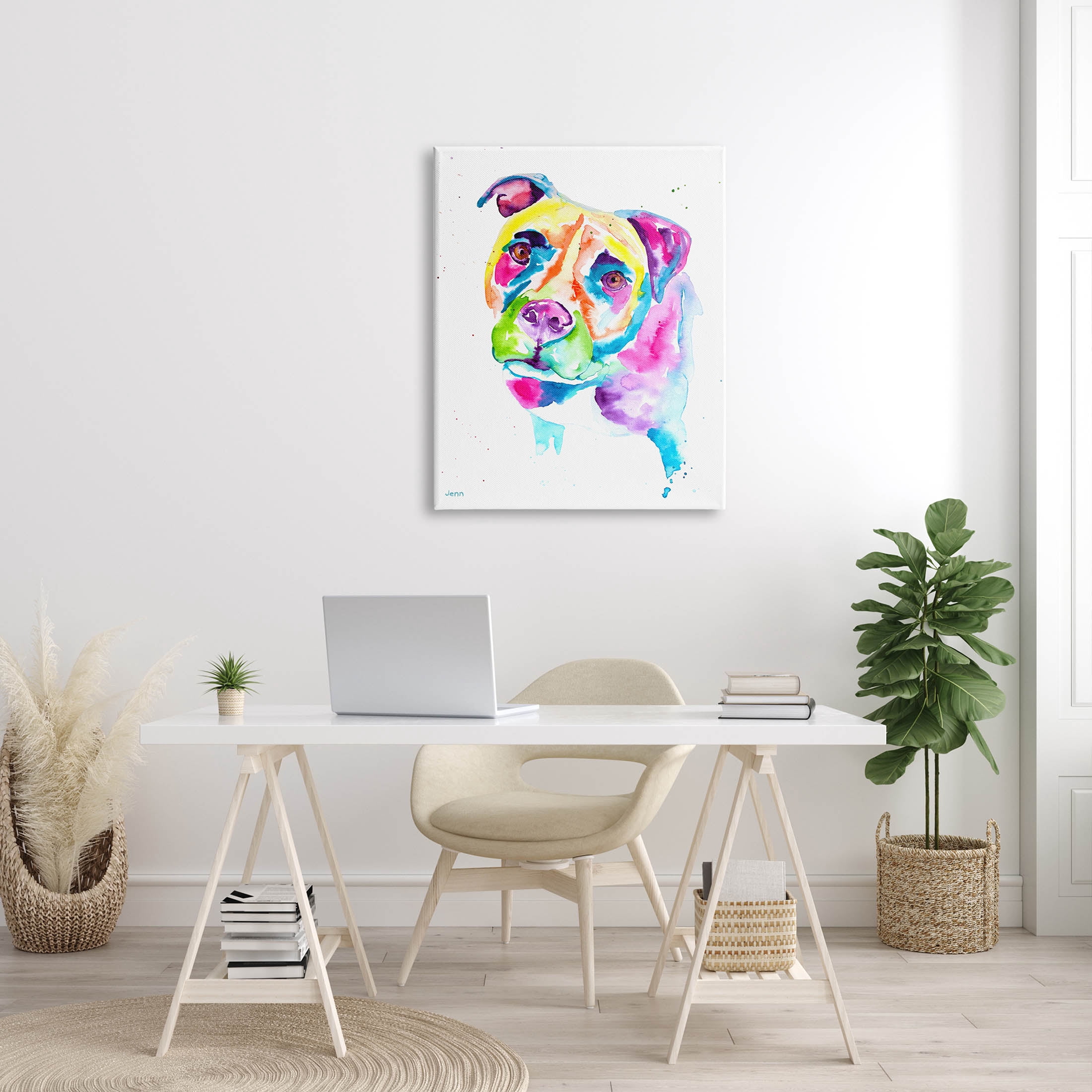 Pit Bull Casual Watercolor Style Animals & Insects Graphic Art Gallery Wrapped Canvas Print Wall Art