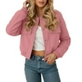thumbnail image 2 of Cropped Jacket for Women 2025 Long Sleeve Baseball Collar Button Down Casual Jackets with Pockets Outerwear, 2 of 6