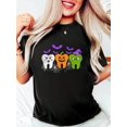 thumbnail image 1 of Halloween T-Shirt 100% Cotton Teeth Ghost Pumpkin Witch Cute Dental Women's Tee Causal Breathable Classic Comfort Tops, 1 of 6