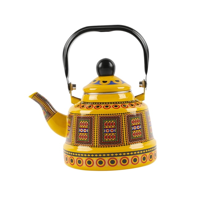 jifeng 2.5L Tea Coffee Pot Decorative Chinese Retro Enamel Boil Kettle Bell Antique for Yellow