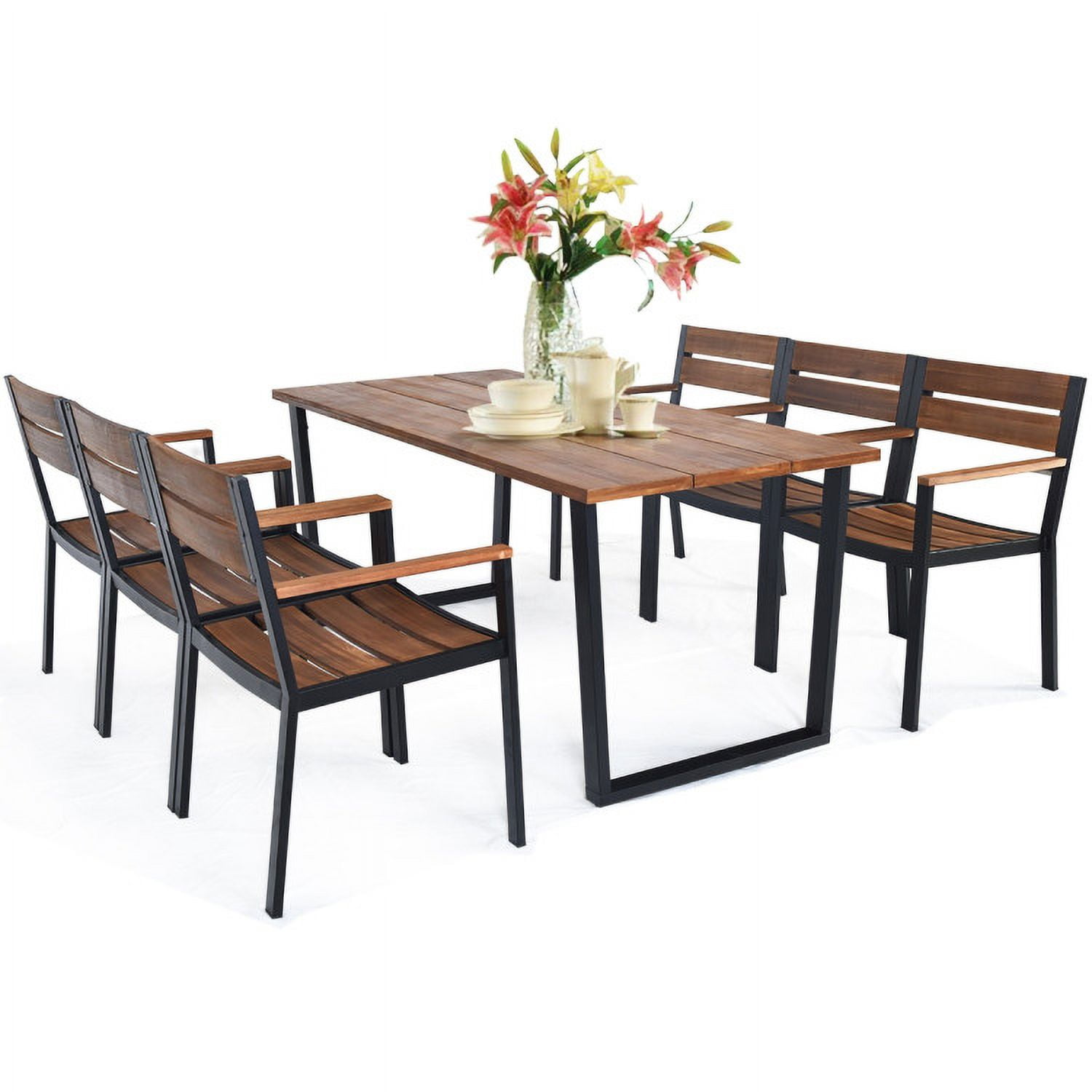 Aimee Lii 7 Pieces Patented Outdoor Patio Dining Table Set with Hole, Outdoor Patio Furniture, Blue