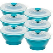 Collapse-it Silicone Food Storage Containers - BPA Free Airtight Silicone Lids Collapsible Lunch Box Containers - Oven, Microwave, & Freezer Safe (Blue (6) 1.5-Cup Set)