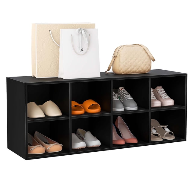 Costway Shoe Bench 8 Cubbies Shoe Organizer with 500 LBS Weight Capacity Cubby Shoe Rack Black