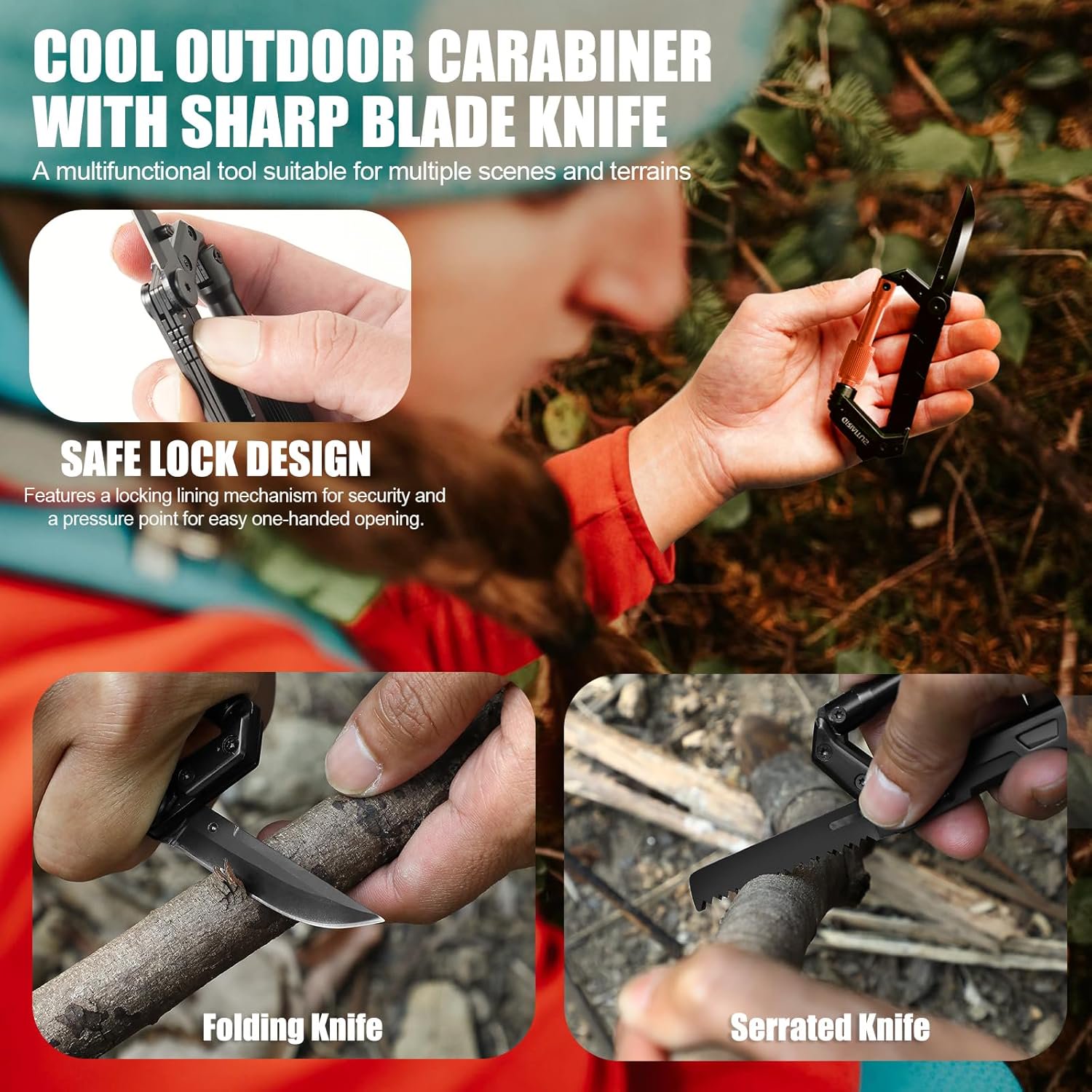 LABAKUI-Carabiner Multitool with Pocket Knives EDC Carabiners Survival Gear