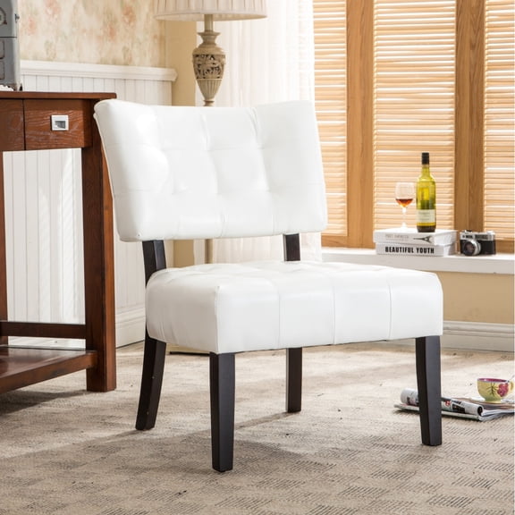 Blended Leather Ivory Tufted Accent Chair Oversized Seating Chair for Living Room Home Decor