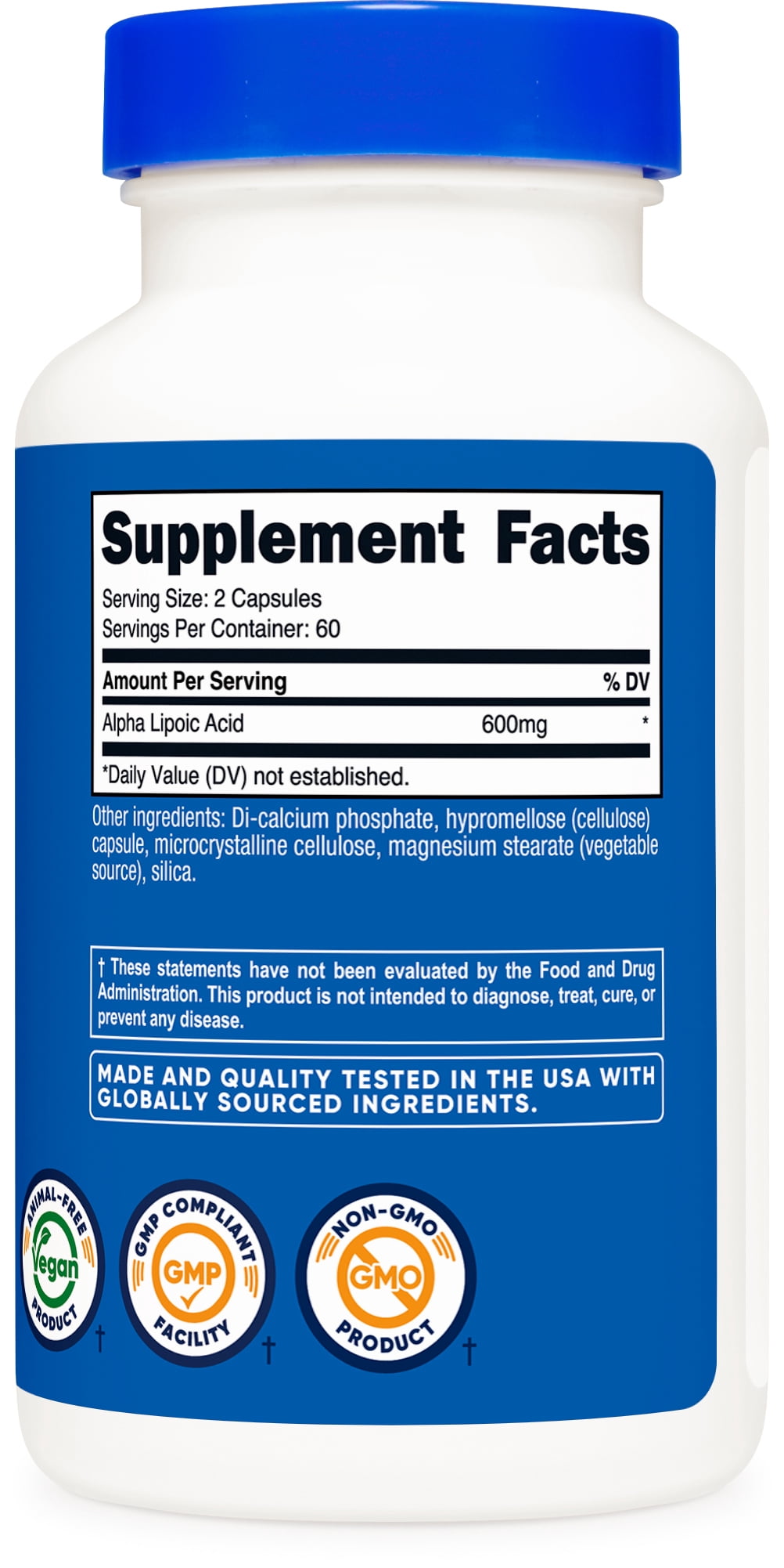 Nutricost Alpha Lipoic Acid 600mg Per Serving 120 Capsules, 60 Servings - Non-GMO Supplement